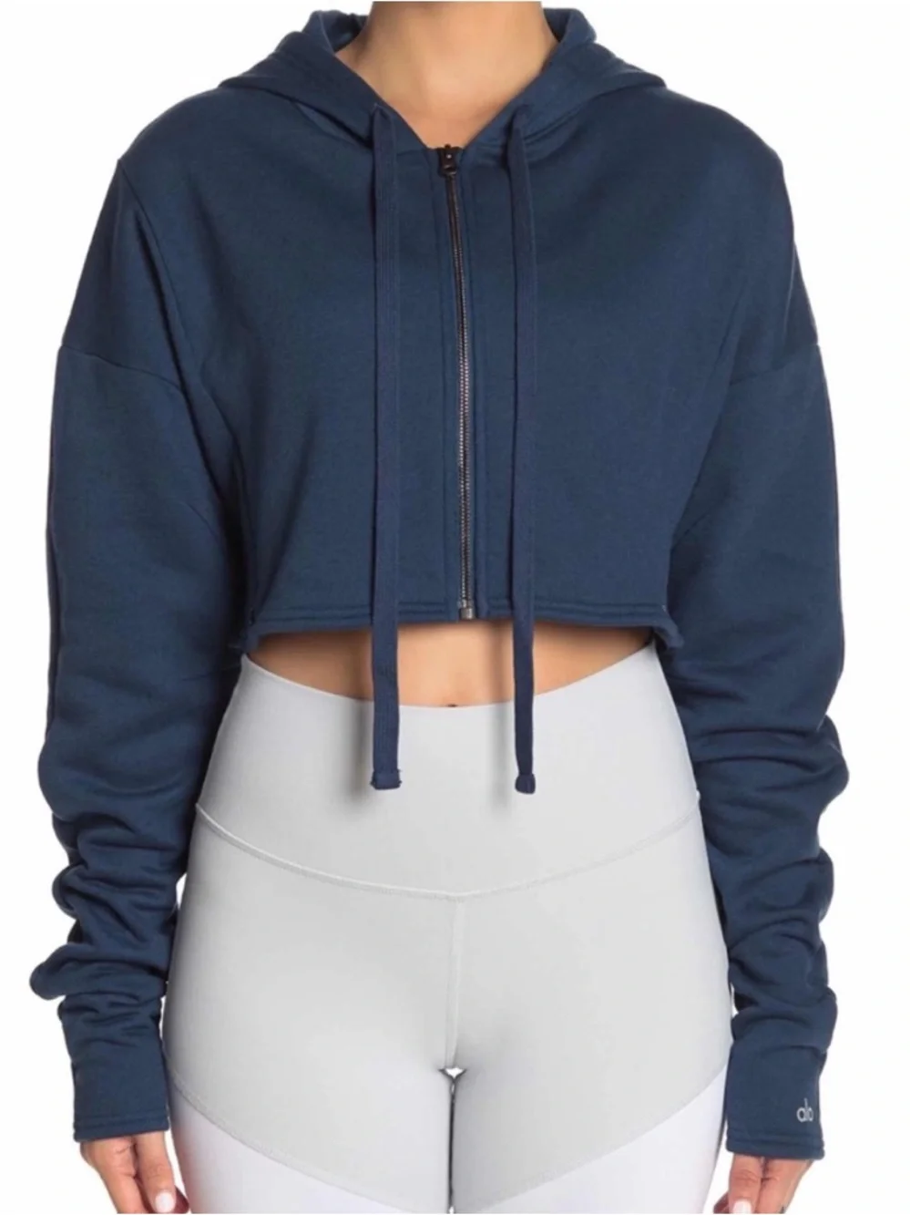 ALO Yoga Extreme Cropped Zip Up Hoodie in Eclipse Blue